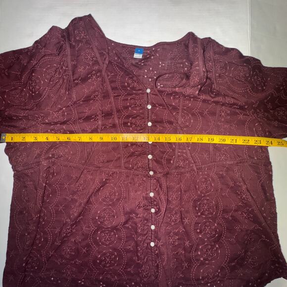Old Navy Women XL Top Dark Cottagecore Peasant Prairie Dainty Eyelet Boho Casual - Picture 6 of 7